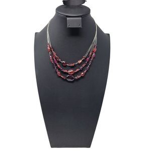 Multi‎ Strand Necklace Maroon Burgundy Beaded Wire Illusion Choker Princess Glam